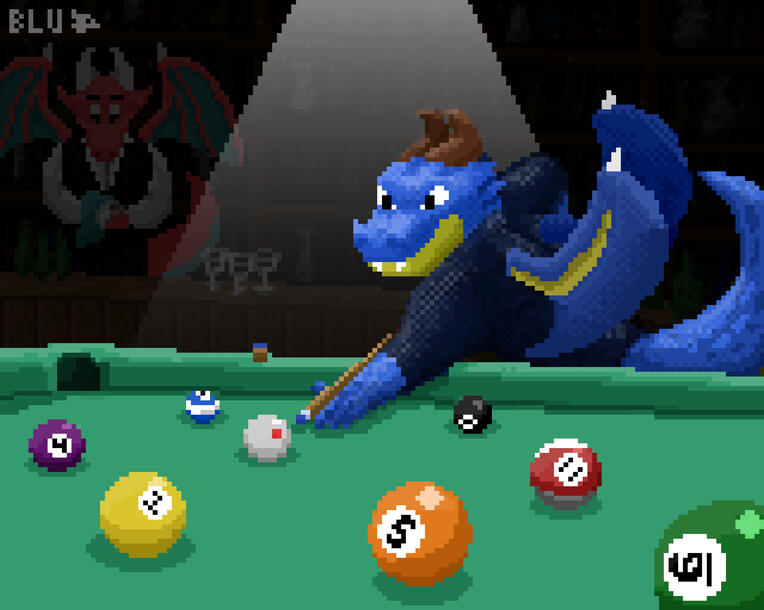 Blu playing billard